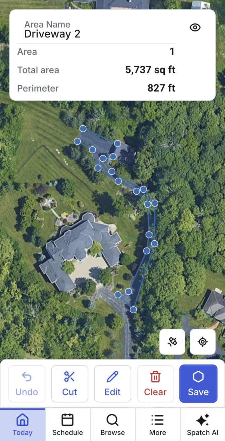 Tracing a driveway to measure 5,737 square feet