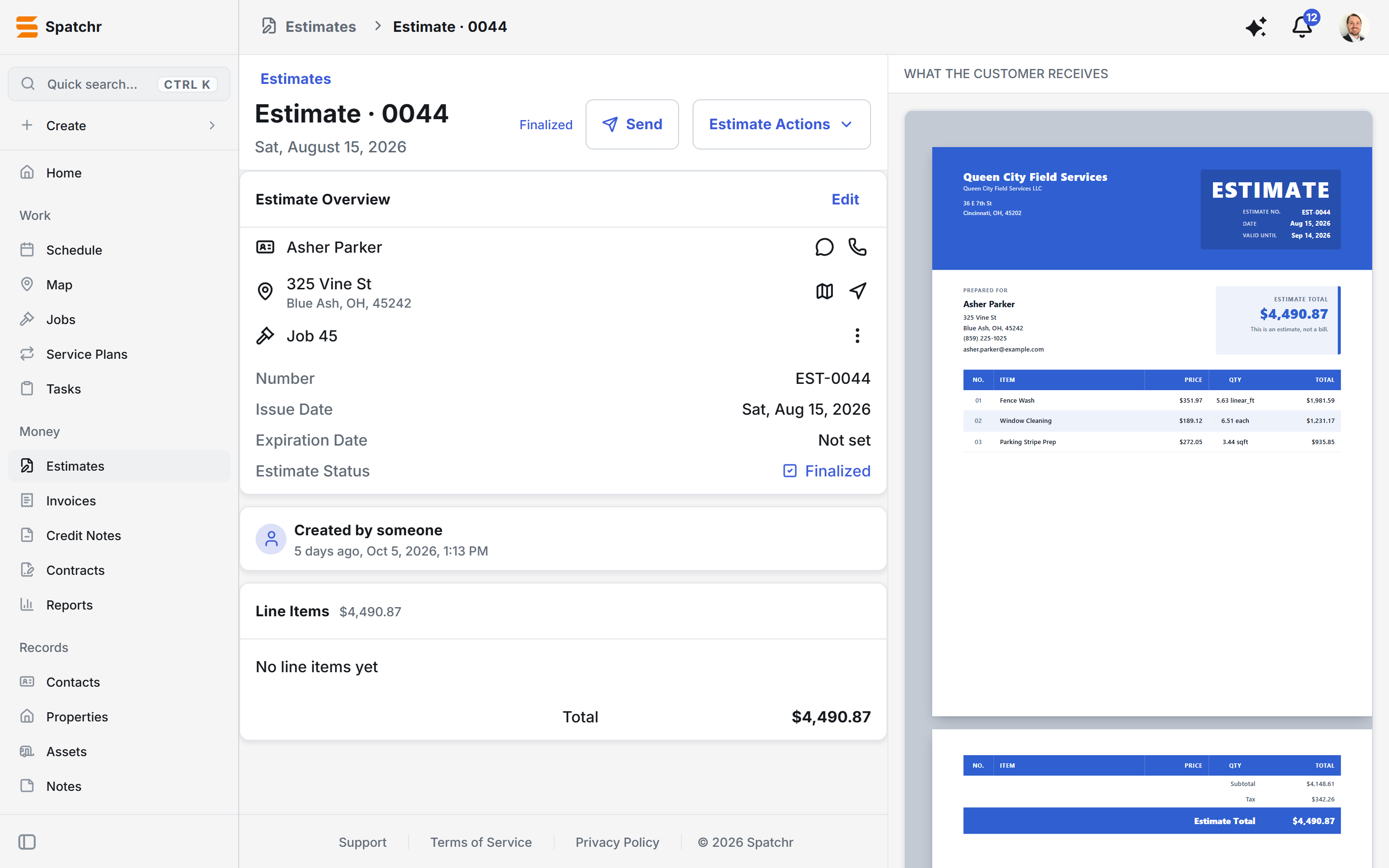 Spatchr estimate with live document preview